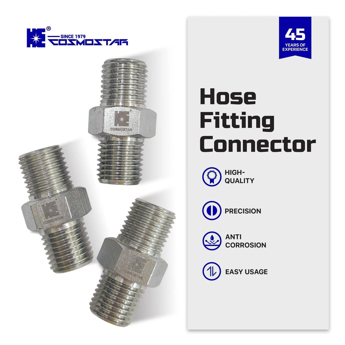 Cosmostar 1/4" x Hose Fitting for Connecting 0.25 Inch, Sliver