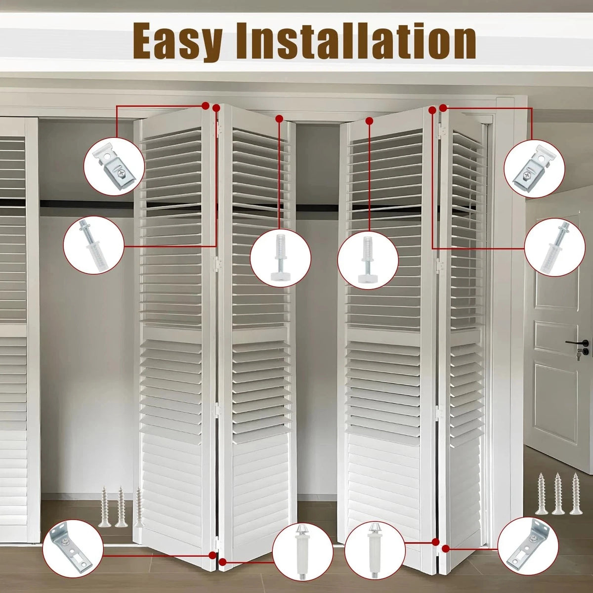 Complete Bifold Door Hardware Replacement Kit for 1-1 3/8 Inch Thick Doors