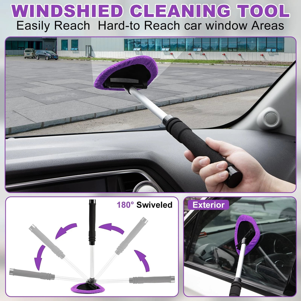 Viewsun Windshield Cleaner Tool, 17Pcs Purple Car Interior Cleaning