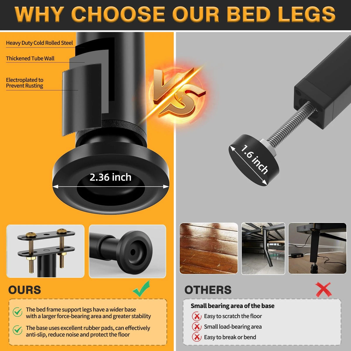 VETIN 4Pcs Adjustable Height Bed Support Legs 10-16 inch, Black