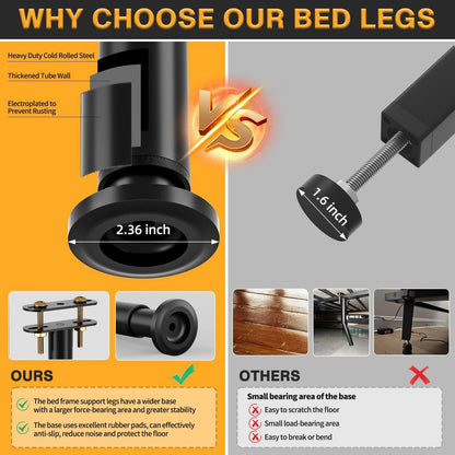 VETIN 4Pcs Adjustable Height Bed Support Legs 10-16 inch, Black