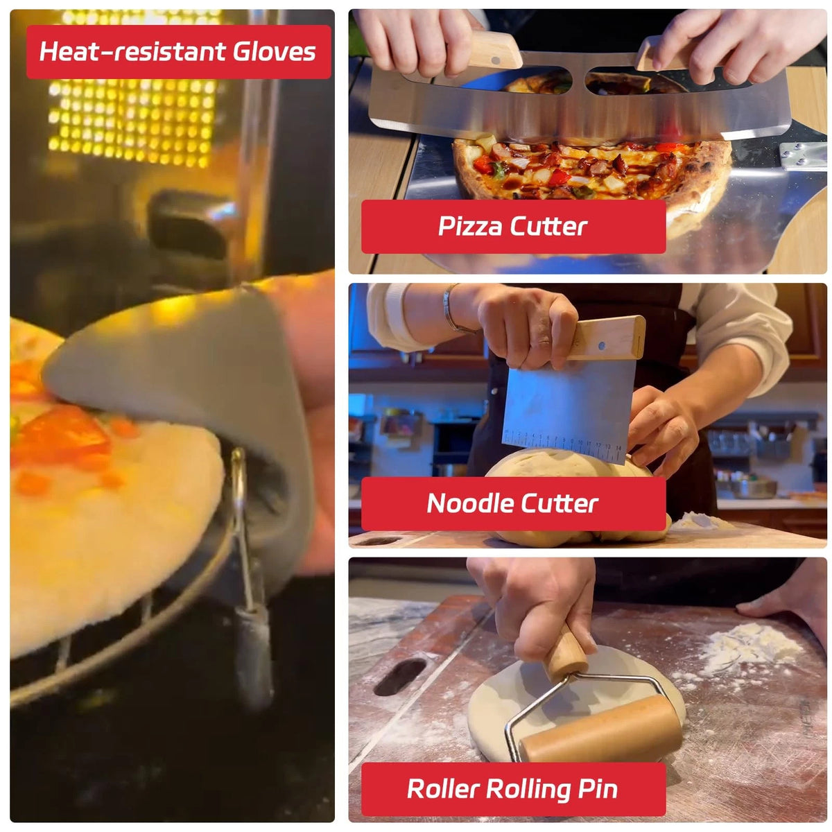 7PCS Pizza Oven Accessories Kit | Peel, Brush, 12, Stainless Steel