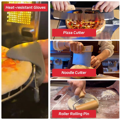 7PCS Pizza Oven Accessories Kit | Peel, Brush, 12, Stainless Steel