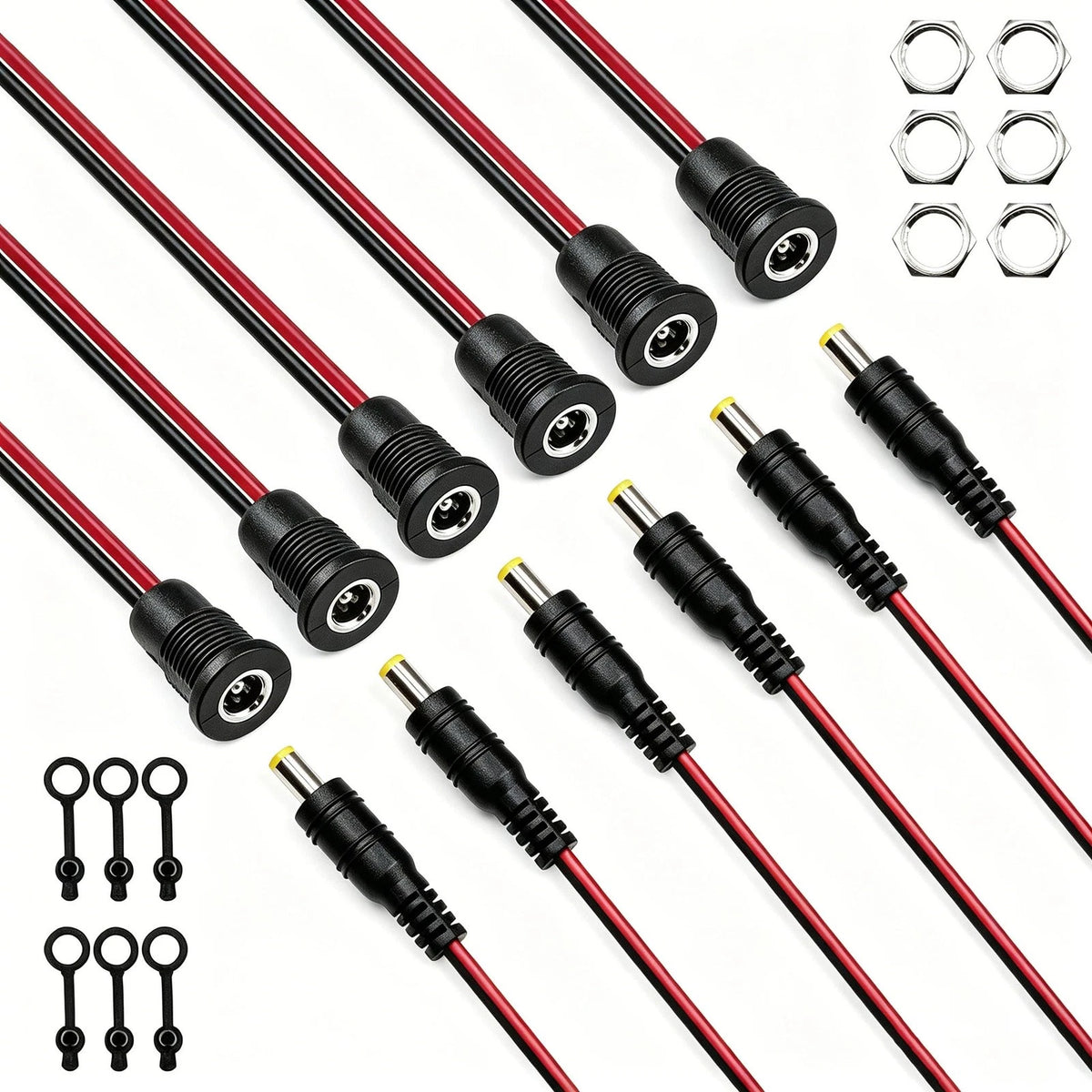 Seamaka 6pack 5.5 x 2.1 mm DC Power Jack Socket and Female Threaded Black