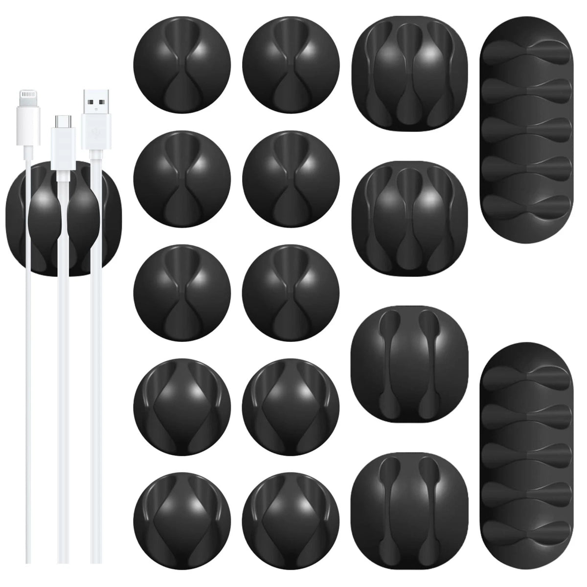 16Pack Black Desk Cable Management,Adjustable Cord 16pack, Black-16 Pack