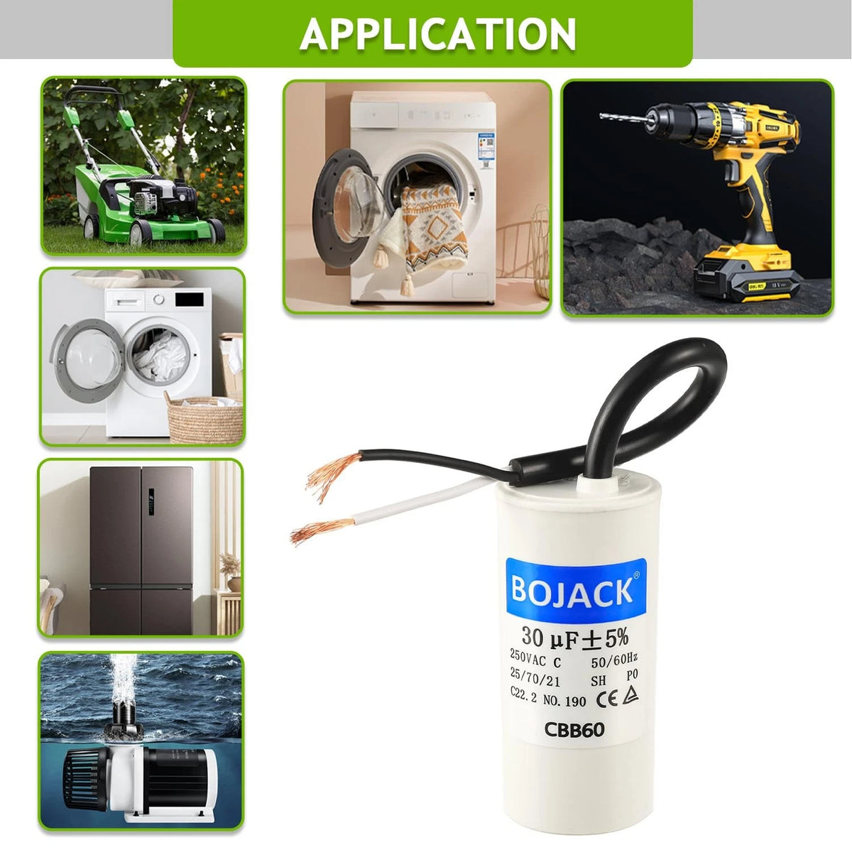 BOJACK Run Capacitor 30 uF MFD 250V AC 30 CBB60 2 Wire 50/60Hz Cylinder...