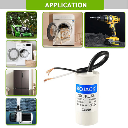 BOJACK Run Capacitor 30 uF MFD 250V AC 30 CBB60 2 Wire 50/60Hz Cylinder...