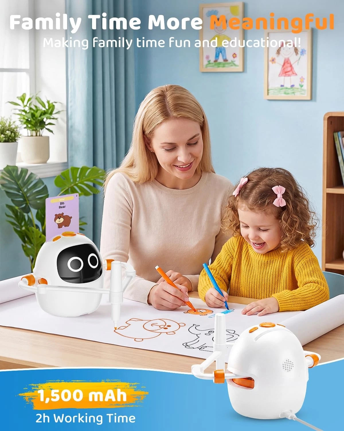 Drawing Robot for Kids Ages 3-8, Rechargeable Interactive Colorful