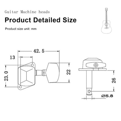 SAPHUE 3+3 Semi-closed Guitar Tuners Square 3L3R Semi-Closed 15:1, Chrome