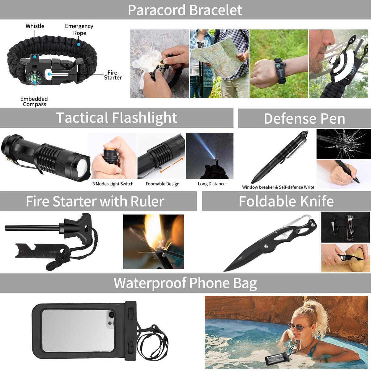GPUSFAK Emergency Survival Kit and First Aid Kit, Camping Black