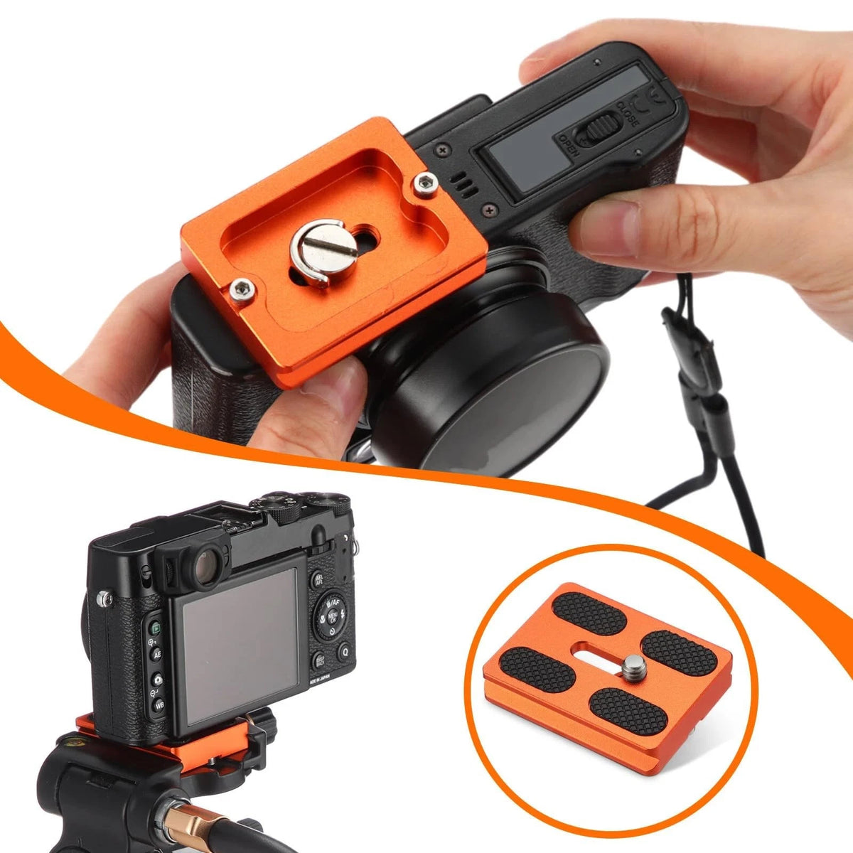 Frienda 2 Pieces Metal Quick Release Plate with 1/4''-20 Camera 50mm, Orange