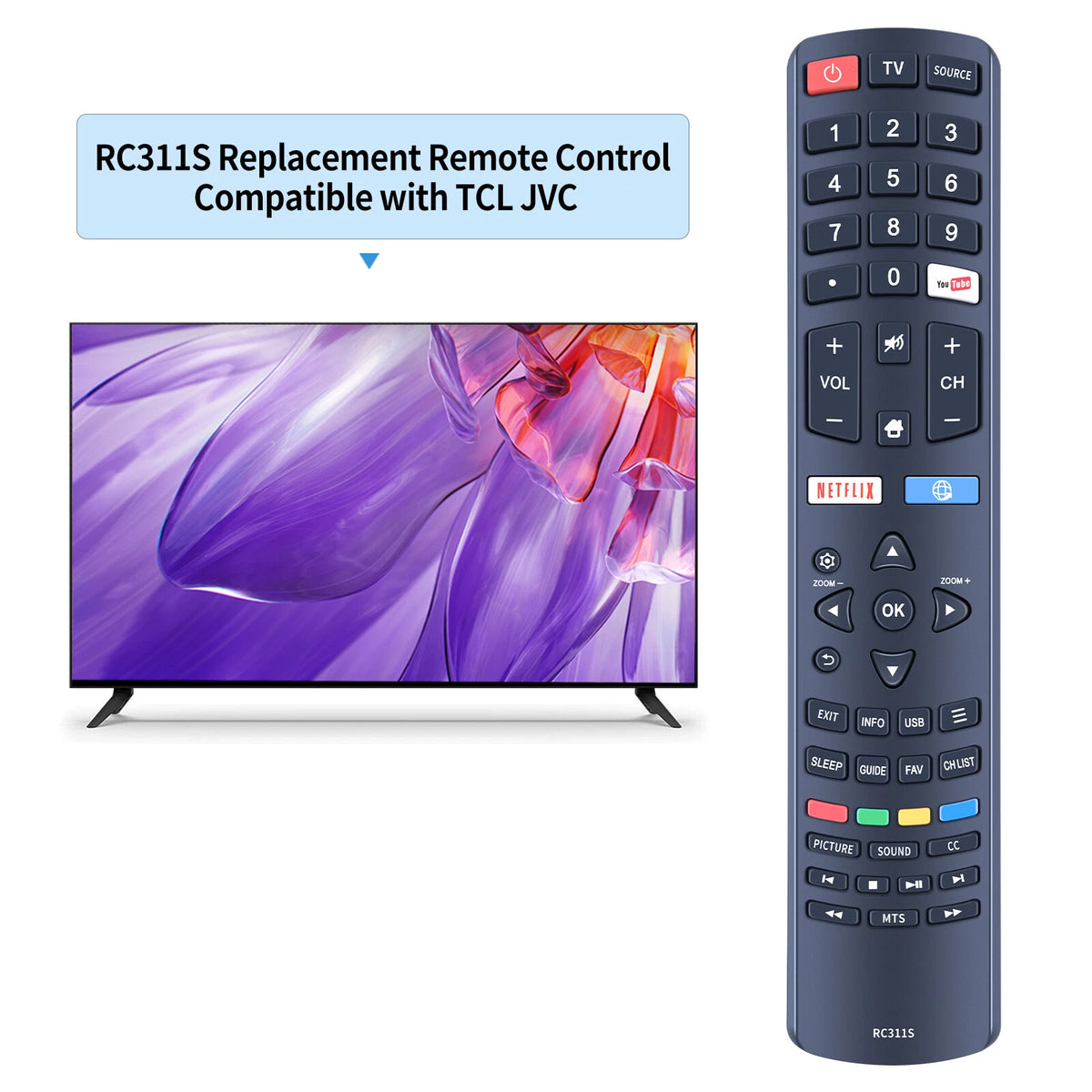 RC311S Remote Control Replace For Quasar 06-531W52-TY01X Q32HST2 Smart LED TV
