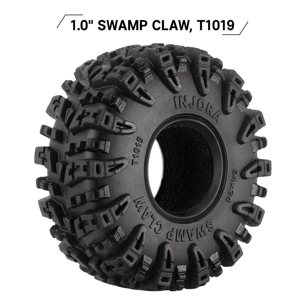 INJORA 1.0 Tires - S5 Swamp Claw Mud Terrain for TRX4M 64mm×24mm, Black