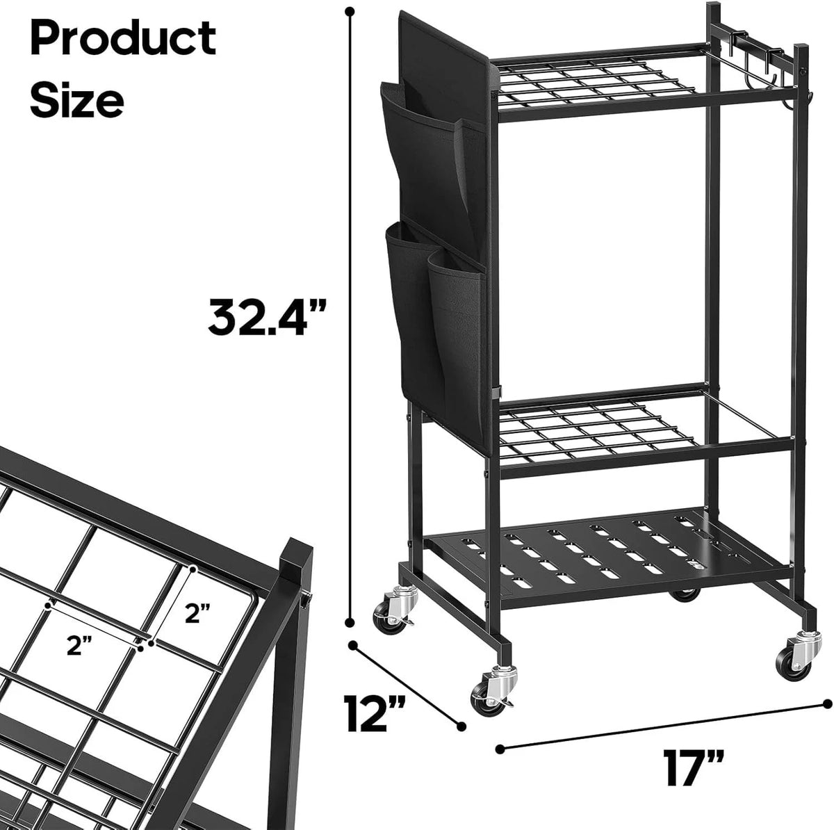 MWQ Garden Tool Organizer with Wheels, Rolling Yard Tower Wheeled, Black