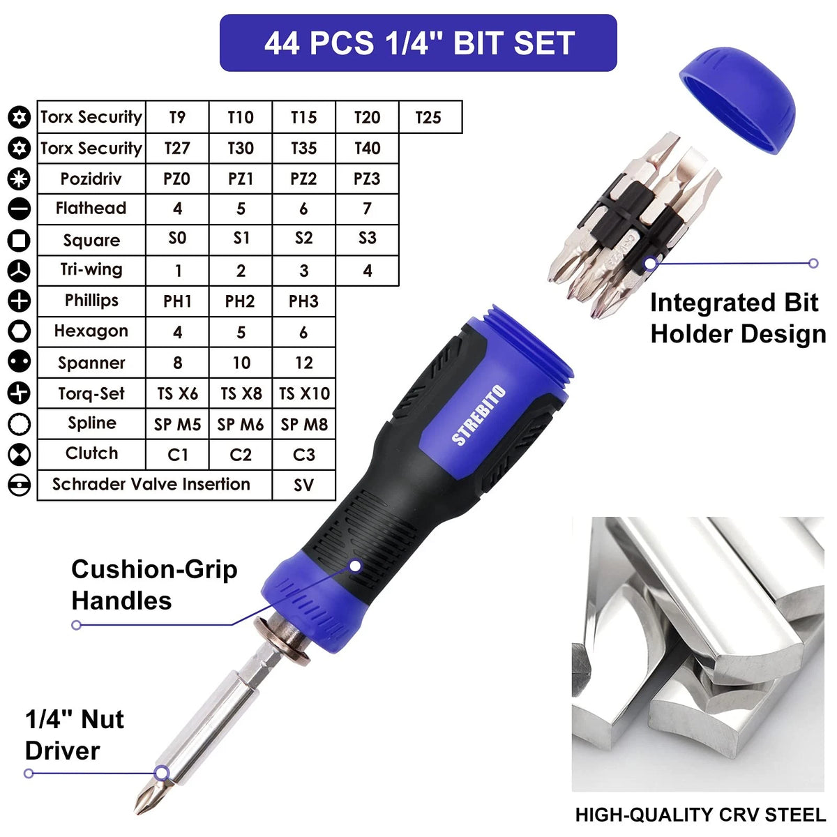 STREBITO Precision Screwdriver Set 191-Piece Multi-Bit 191-Piece, Blue