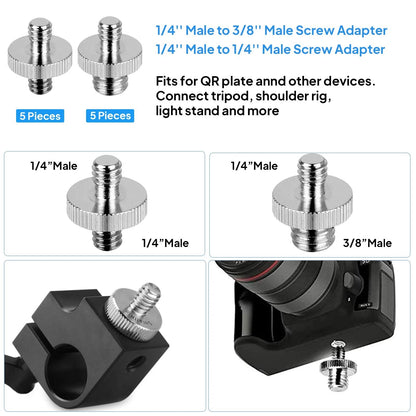 Camera Screw Set - 20pcs Tripod Adapter Mounts for 1/4" to 3/8" 1/4", Silver
