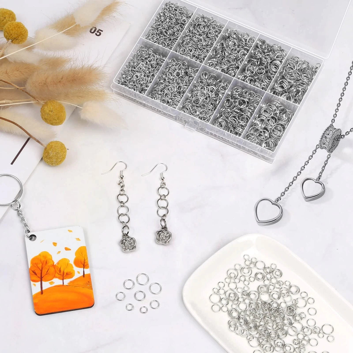 PAXCOO 4600Pcs Silver Jump Rings with Open/Close Tools for