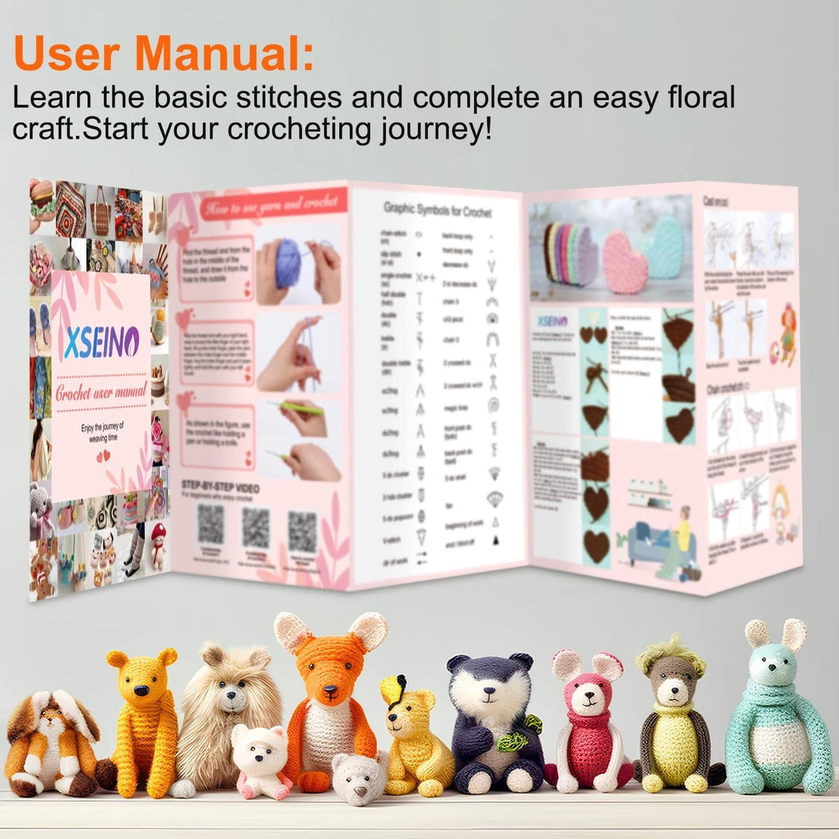XSEINO Crochet Kit with Hooks Yarn Set - Premium Kit-40Colors