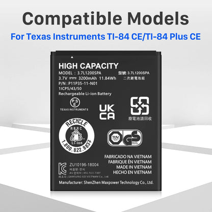 TI-84 Plus CE Battery, 3200mAh Replacement Battery for Texas Instruments...