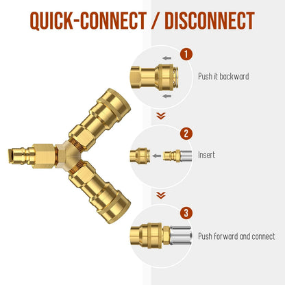 3/8 inch Natural Gas Y Splitter, 2-Way Quick Inch, Golden