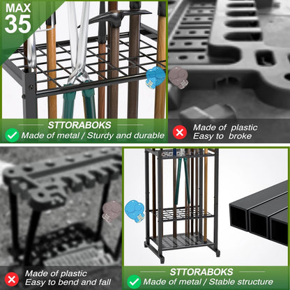 Garden Tool Organizer, Yard Tower Rack for Garage Rack, Black