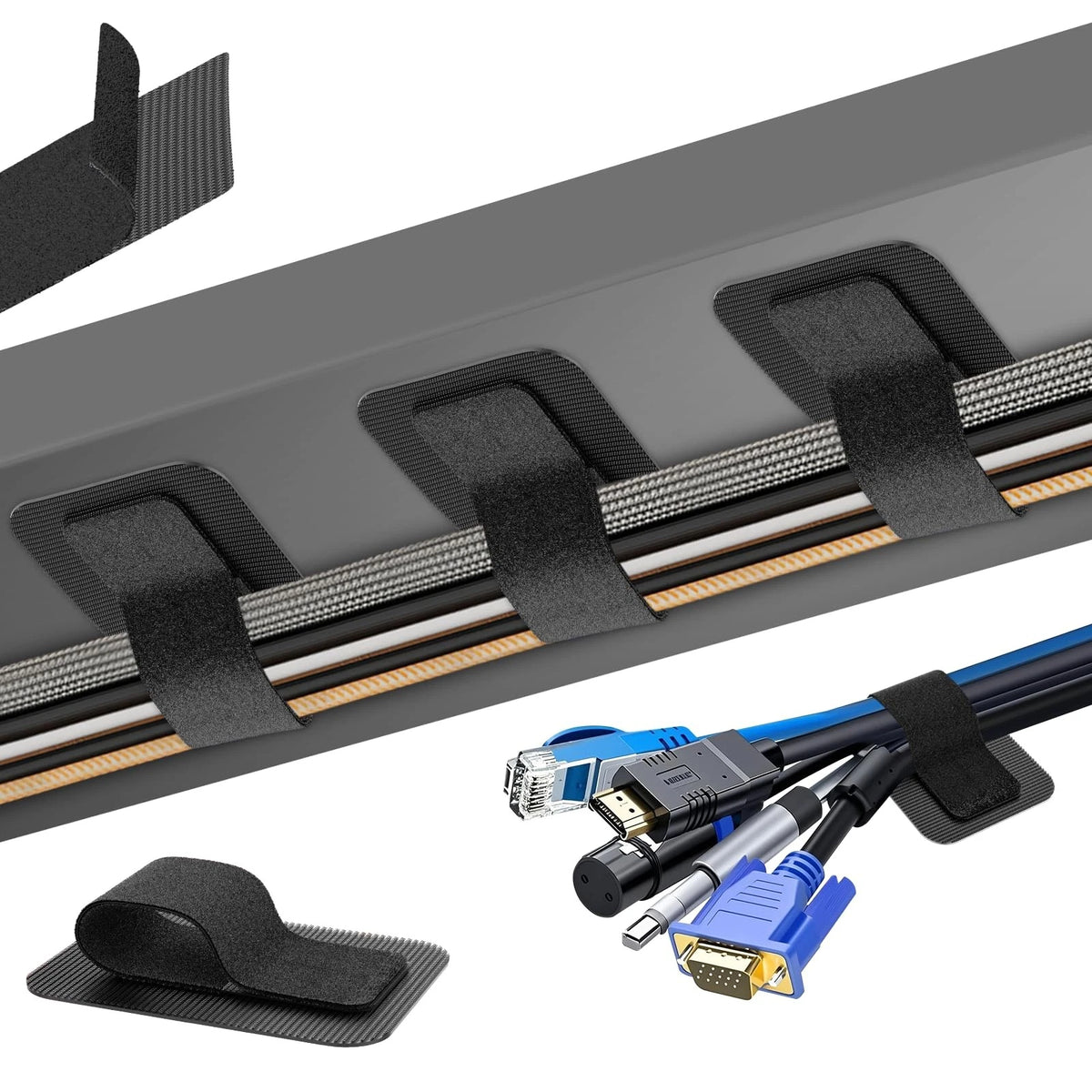 Cable Management Under Desk, 【Up to 15 Cord】【Enhanced Wire 20 Pair, Black