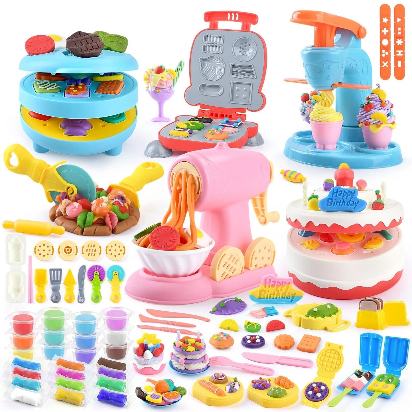 5-in-1 Color Dough Sets for Kids Ages 3+ DIY Food Maker Toys Set with 24 Pink