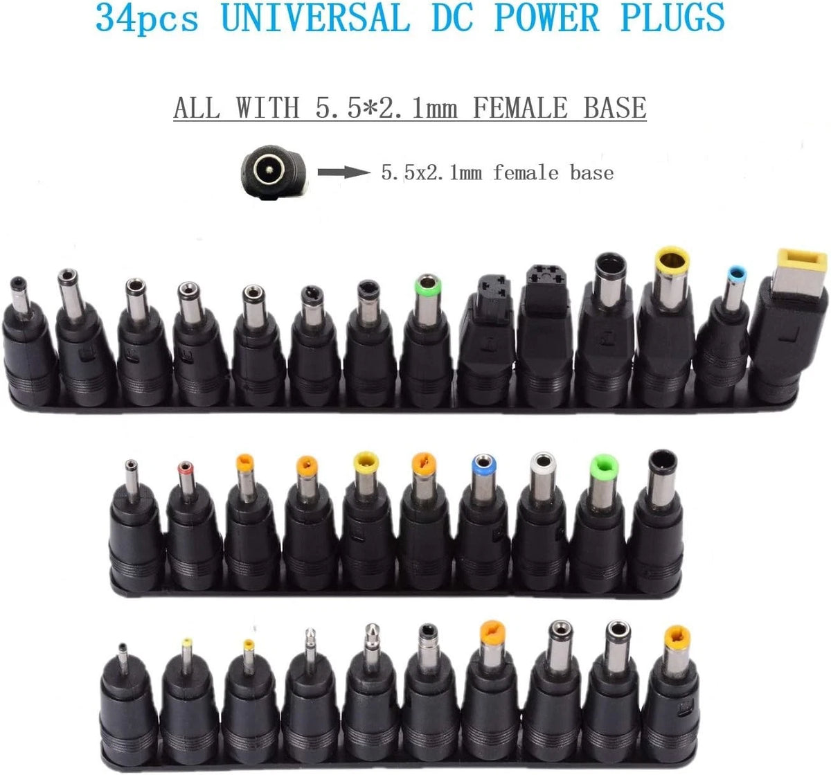 Universal 34pcs DC Connectors Plug Kit Power Adapter Connector, 5.5 black