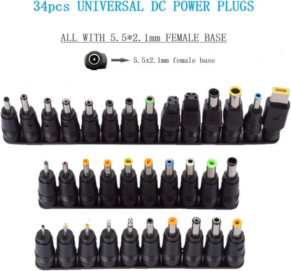 Universal 34pcs DC Connectors Plug Kit Power Adapter Connector, 5.5 black