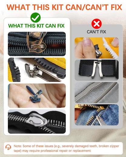 Zipper Repair Kit for YKK Metal, Molded Vislon & Coil Zippers, 16 Pcs