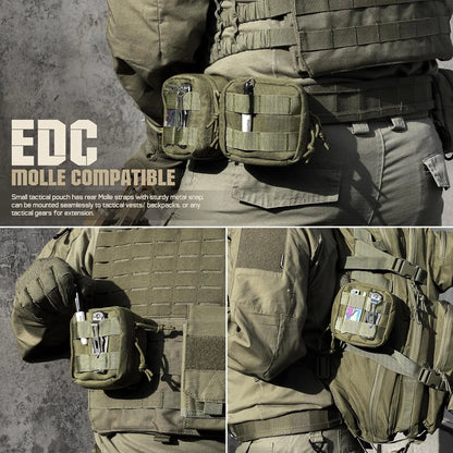 2 Pack Small Molle Pouch, Mini Tactical EDC Belt Pouches 4x4 GP Army Green