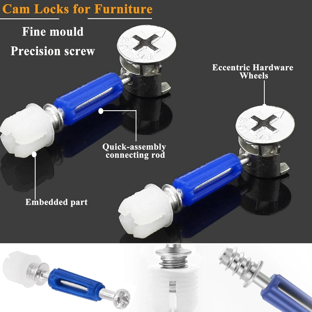 120PCS Cam Locks for Furniture,3-in-1 Eccentric Hardware 120PCS, silver