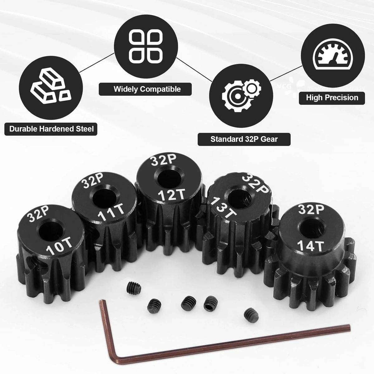 OGRC Steel Hardened 32P Pinion Gears 10T 11T 12T 13T 14T 3.175mm Shaft for...