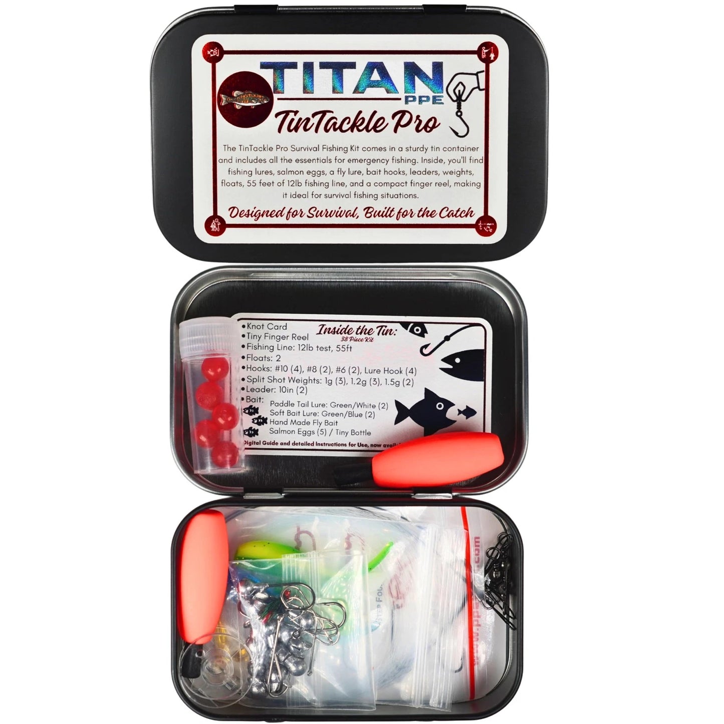 TinTackle Pro – Compact Survival Fishing Kit with Mini Finger Reel | silver