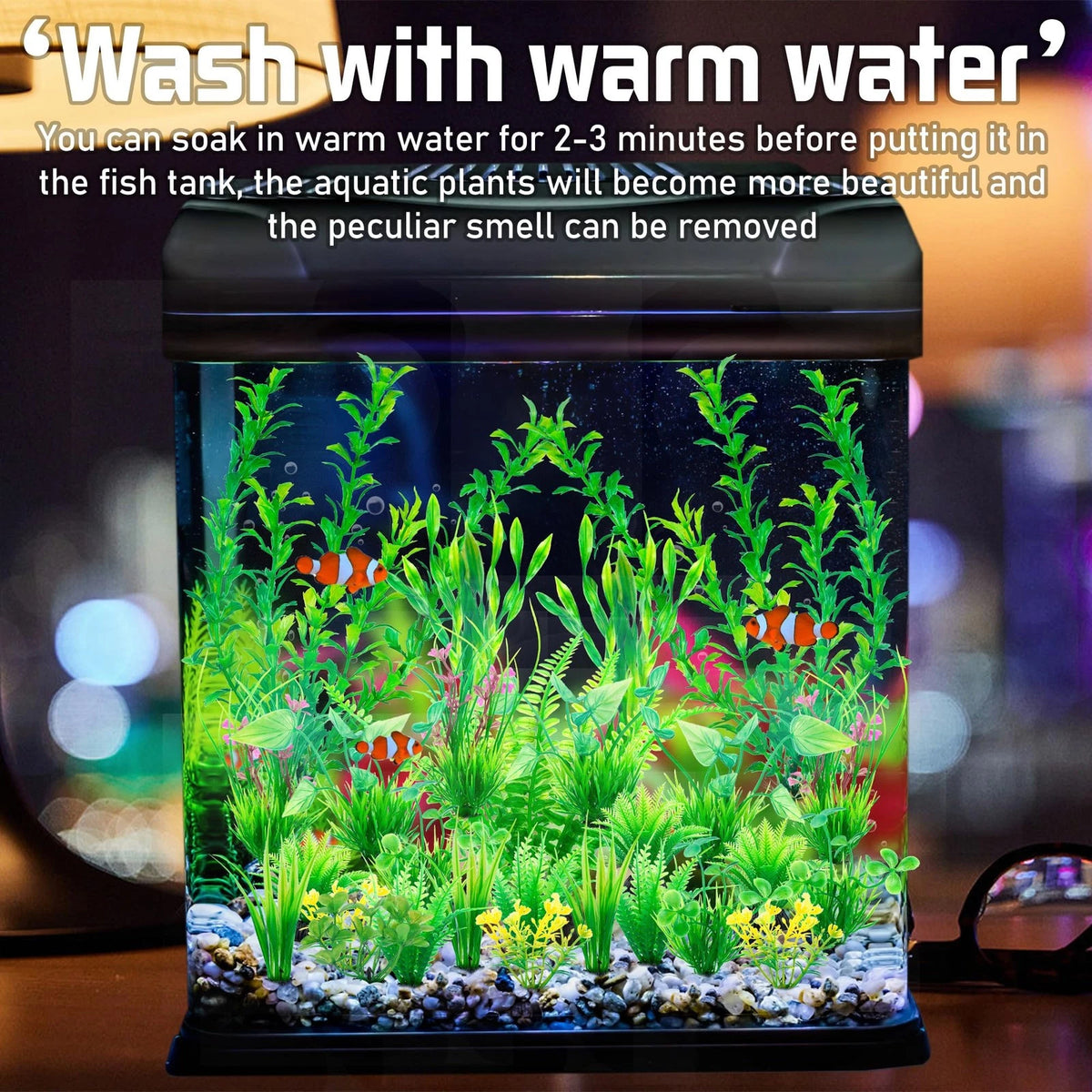Ameliade Aquarium Artificial Green Plastic Plants Decorations 26 Tall,