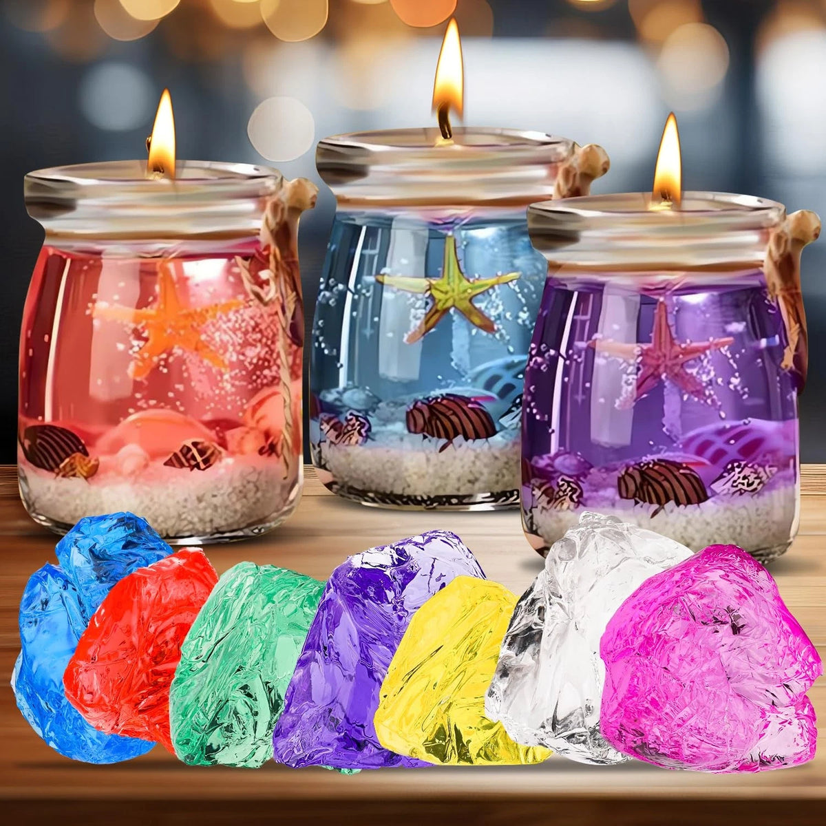Blingfun Jelly Candle Making Kit,9pcs Gel Wax -7 Colors Medium, Color Mixing