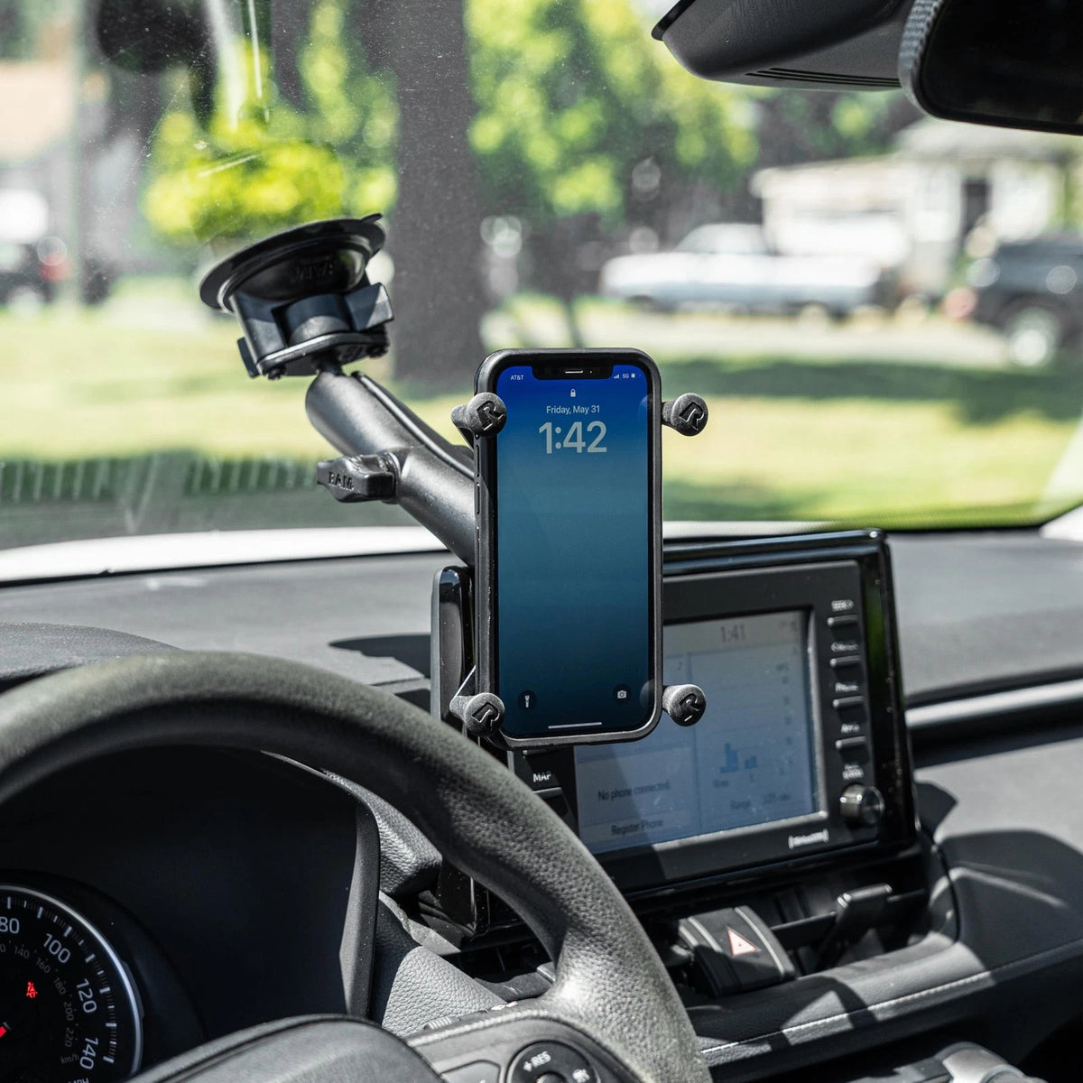 RAM MOUNTS X-Grip Large Windshield Phone Mount – Twist-Lock Long Arm, Black