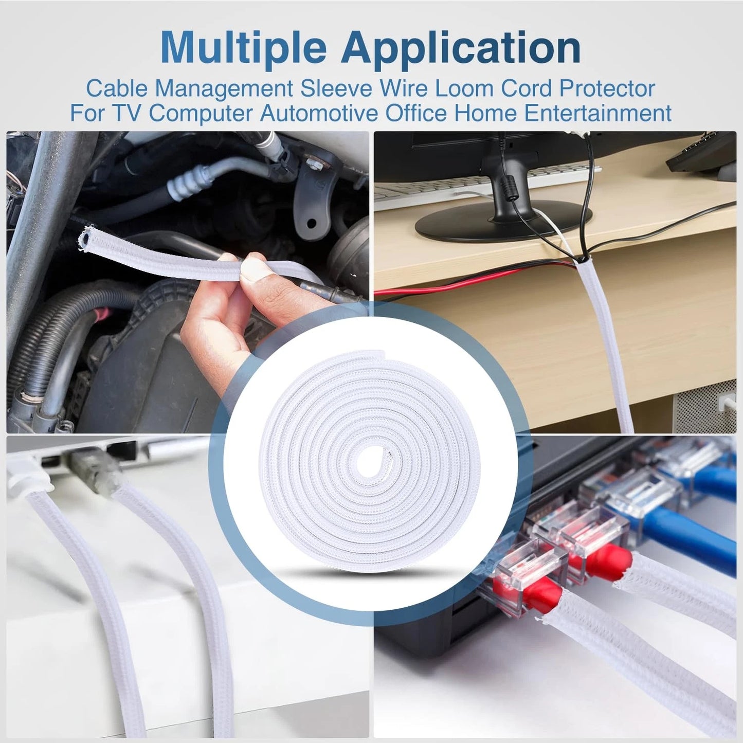 Nilight Cable Sleeve,10ft-1/4inch Cord Management Sleeves, 1/4"-10ft, White