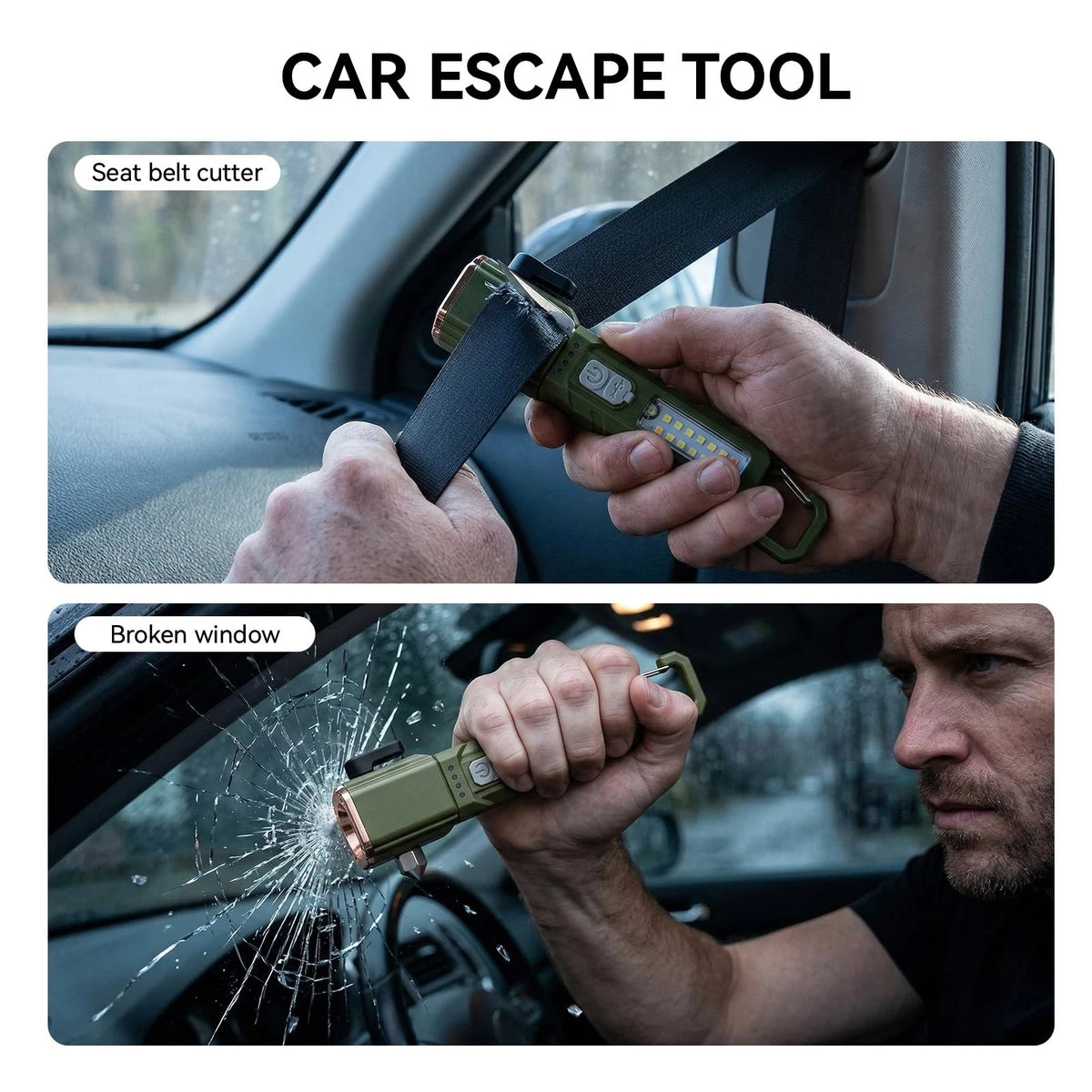 Emergency Car Flashlight with 6 Lighting Modes, Flashlights Green-1PC