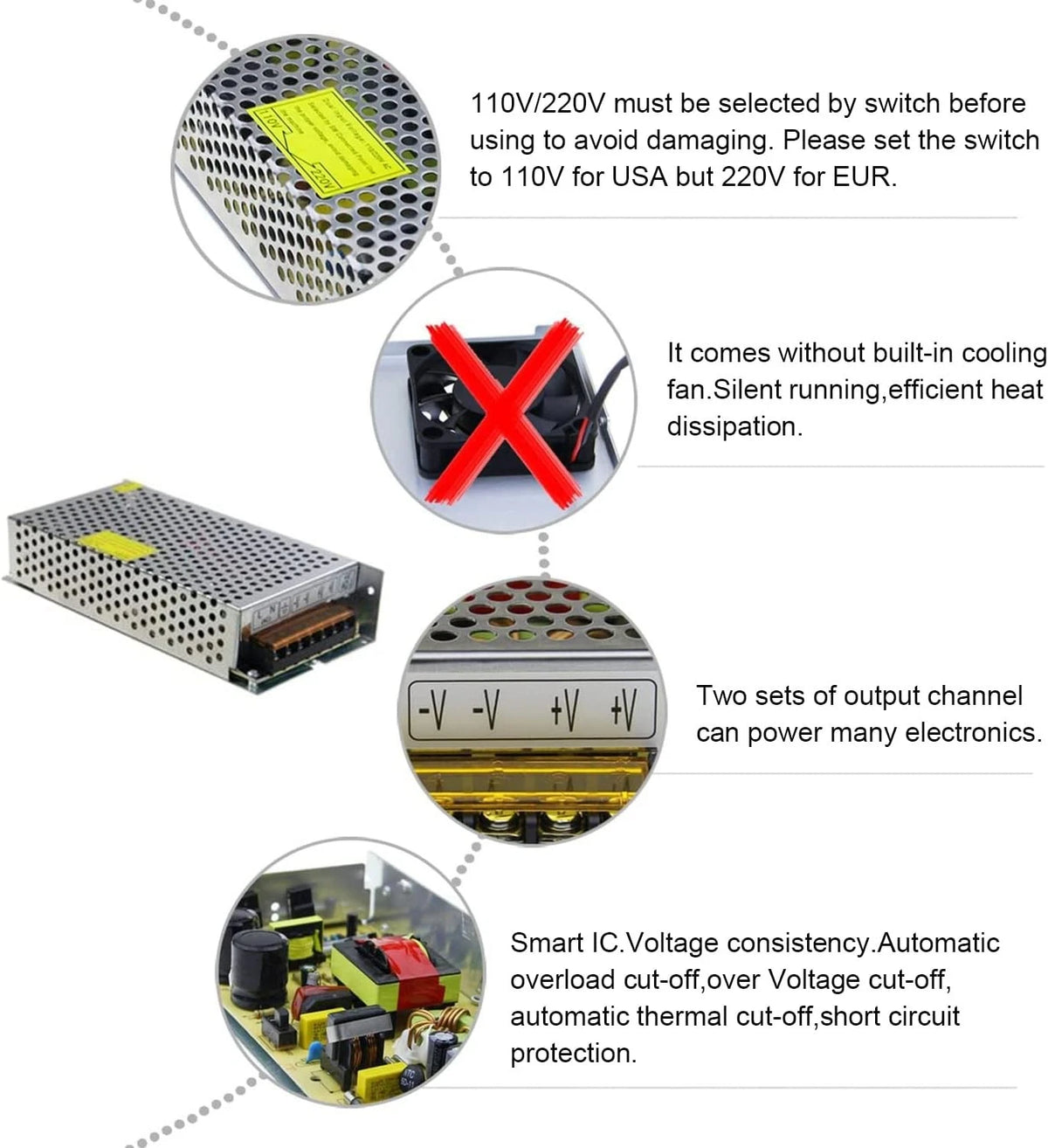 ALITOVE 12V 15A 180W Power Supply Transformer Switch AC 110V /