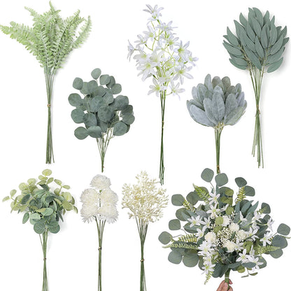 VIERENA Artificial Greenery Stems Box Set(Pack of 65pcs) Beige&dusty Green