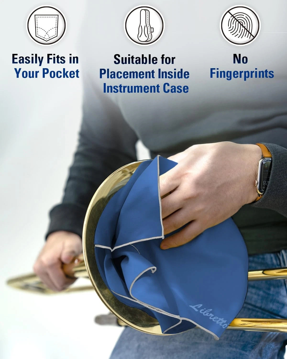 Libretto Microfiber Polish Cloth, 3 Useful Sizes in 1 Pack, Violin and blue