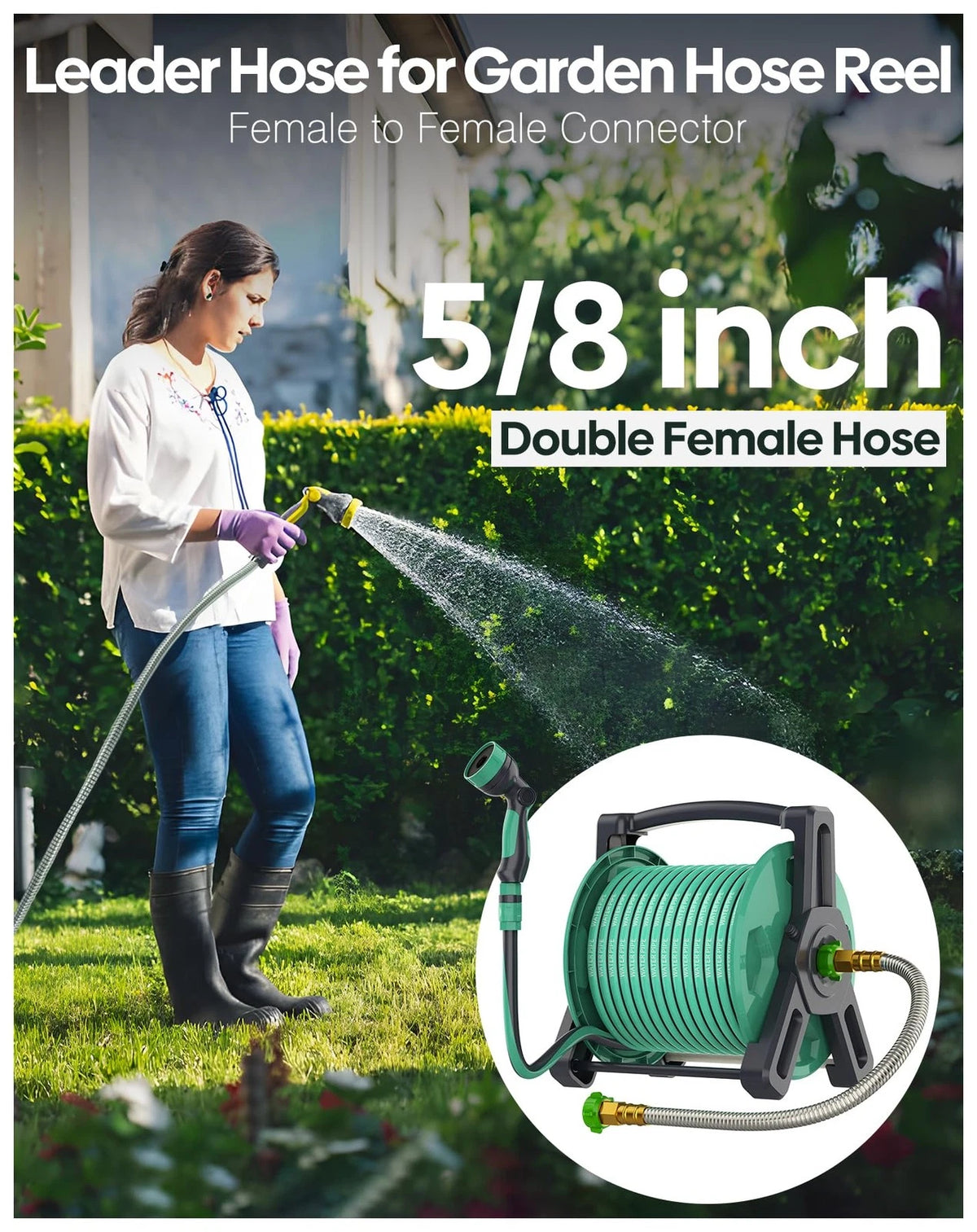 Short Metal Garden Hose 10ft with Female to Female, Silver