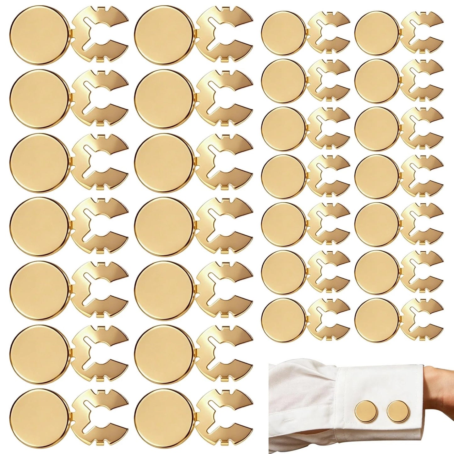 30 PCS Brass Round Cuff Button Covers for Women Men Elegant DIY Small, Gold