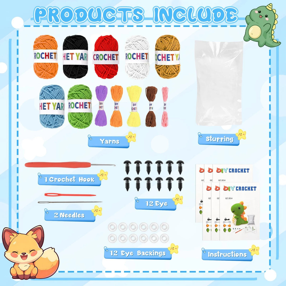 HUASHILUO 8Pcs Crochet Kit for Beginners, DIY Craft Miniature, Grey