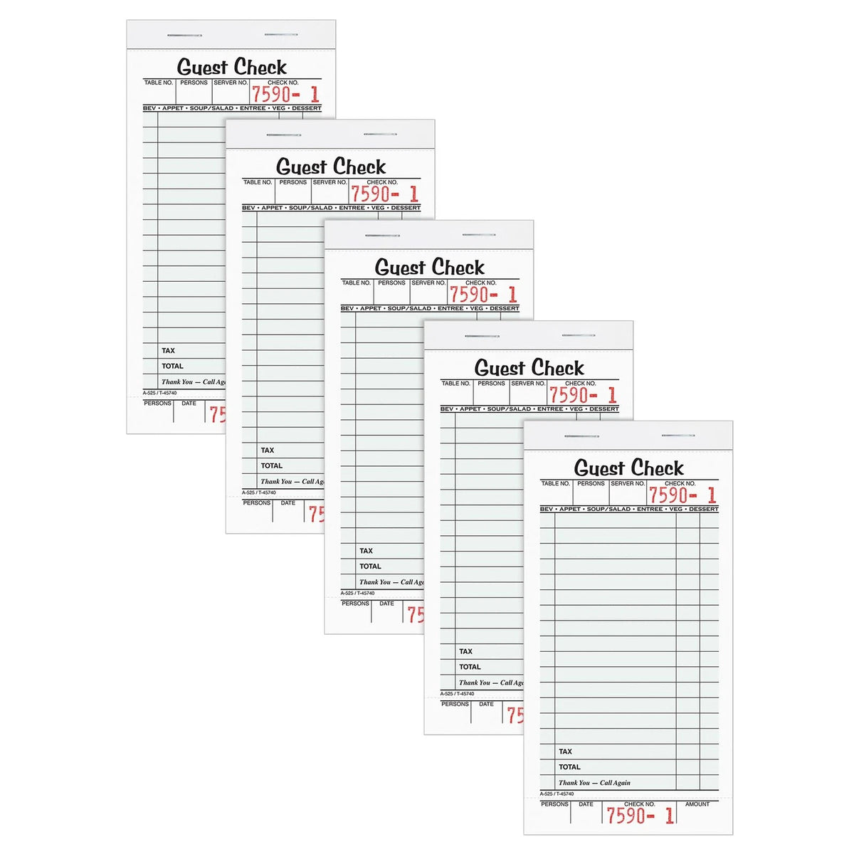 Adams Guest Check Pads, Single Part, Perforated, 3-2/5 x 6-3/4 Inches, White