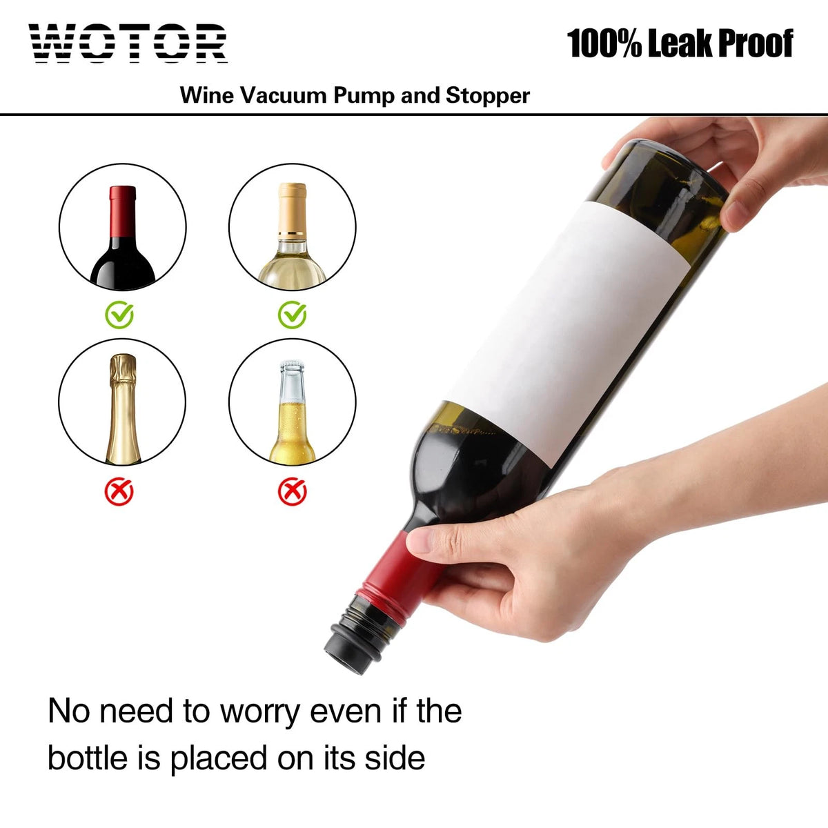 WOTOR Wine Saver Vacuum Pump with 4 Stoppers, 1 + 4 Black