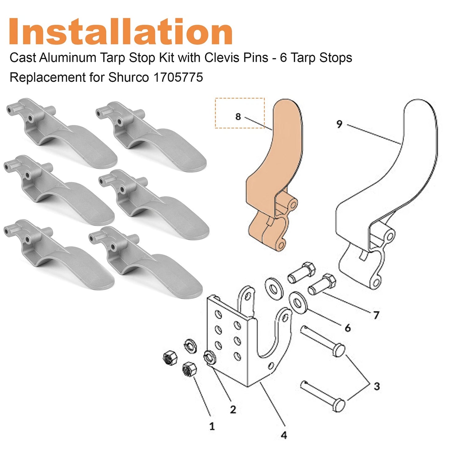 6PCS Easy-Off Aluminum Tarp Stop Upright, Direct Replacement For Shurco 1705775