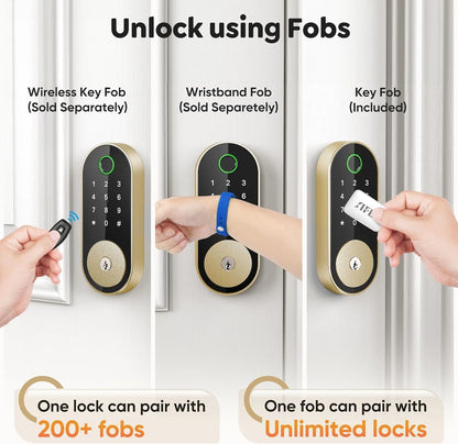 Fingerprint Smart Deadbolt with Keypad – Keyless Entry Standard, Bright Brass
