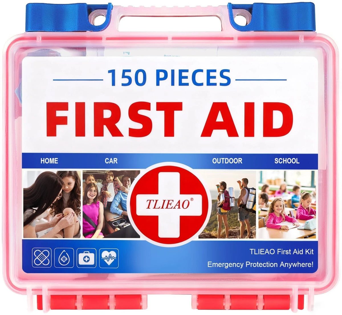 TLIEAO Mini First Aid Kit - 150 Pieces Emergency Medical for Home, Red